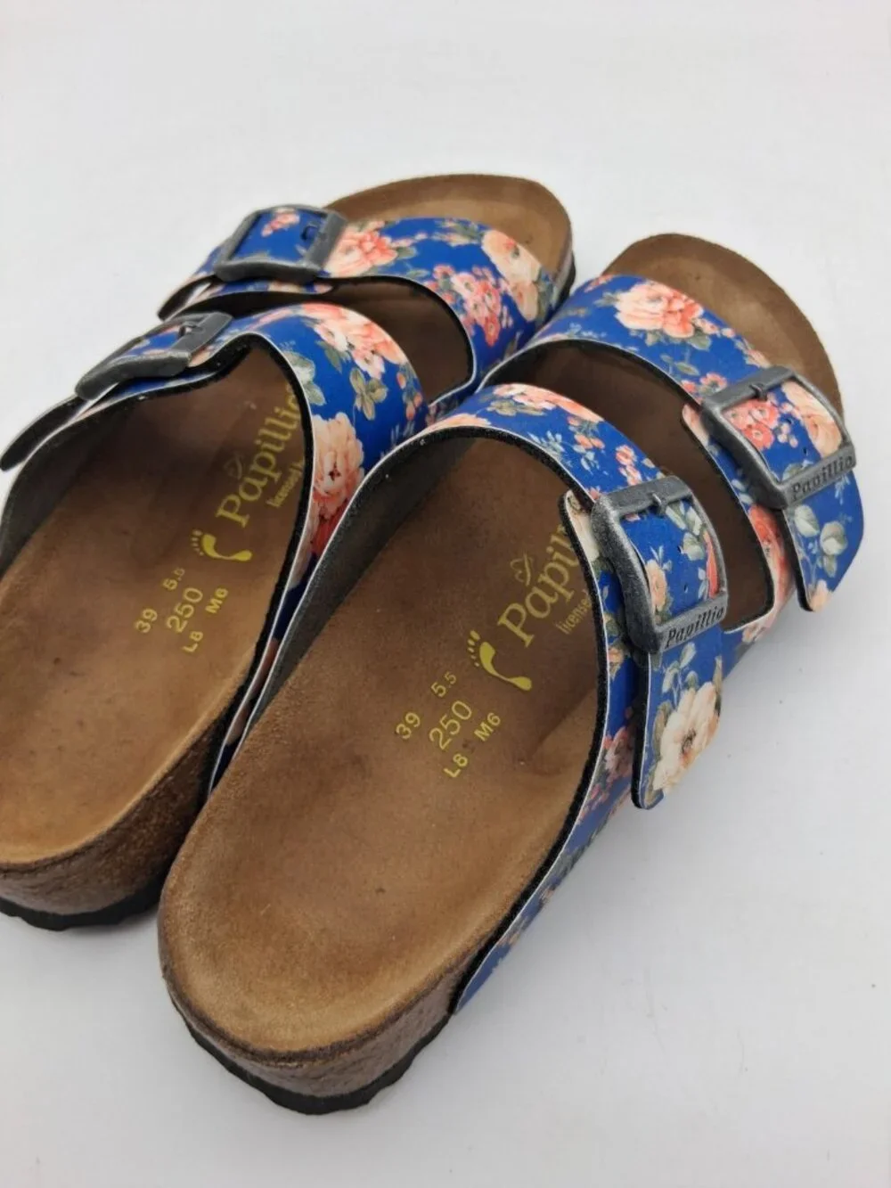 Birkenstock Papillio Arizona Blue Rose Floral Sandals EU 39 US L8 M6 Buckle Boho - Picture 7 of 11